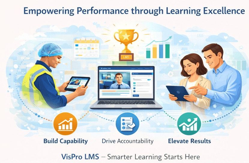 VisPro LMS performance and learning excellence banner.